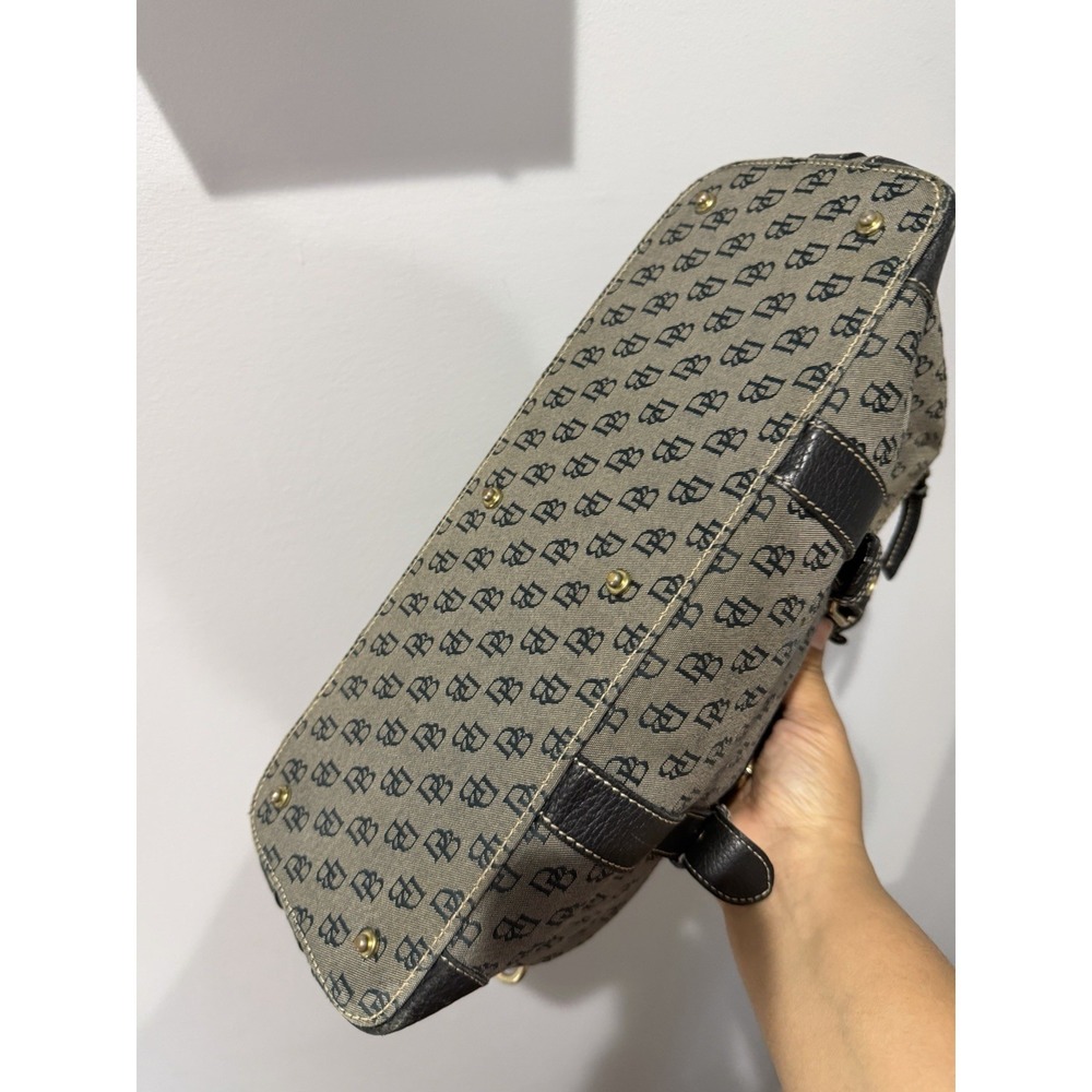 Vintage Dooney & Bourke Purse Gray Canvas, Navy BlackLeather Accents DB Logo Y2K - Picture 9 of 16
